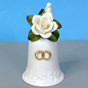 RARE Vintage Roman Inc Wedding Rings White Rose Anniversary‎ Ceramic 4.75" Bell